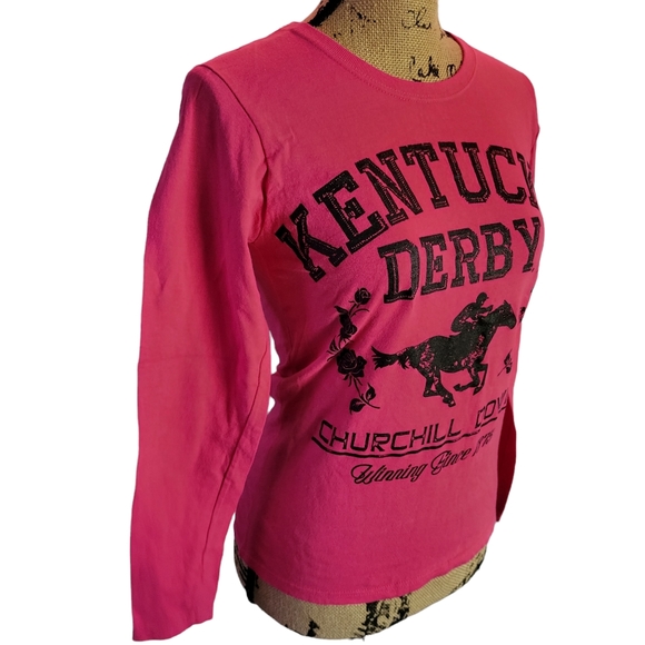 Small Kentucky Derby Long-Sleeved Hot Pink T-shirt: Horse Racing, Kentucky Derby - Picture 3 of 5